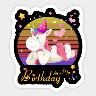 Retro Vintage It's My Birthday Girl Unicorn Gift Cute Idea birthday Sticker